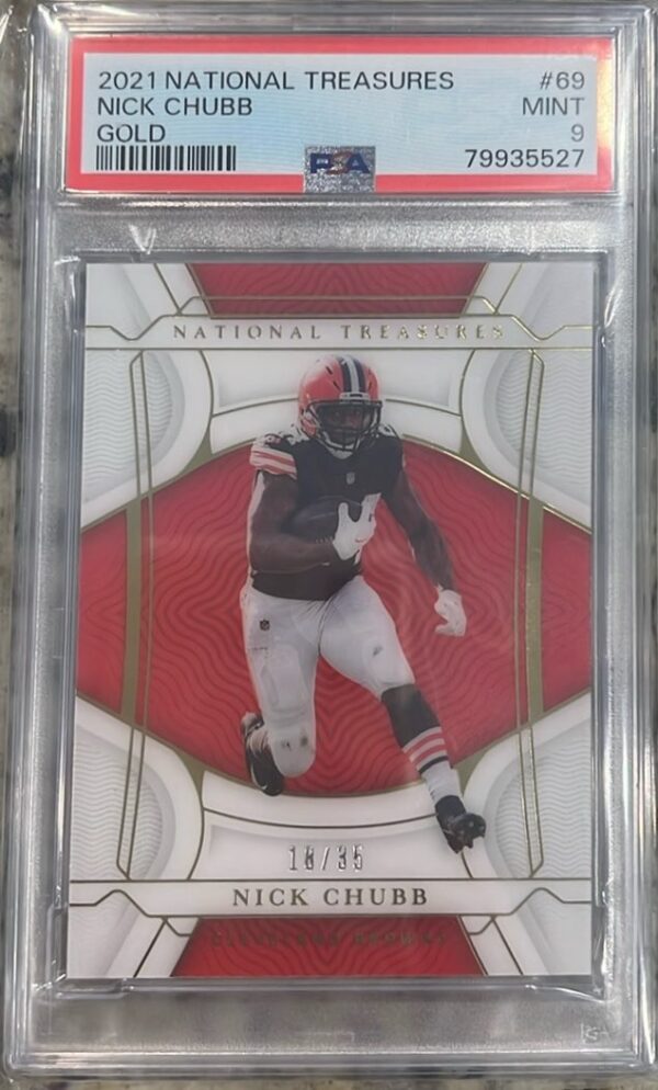 2021 Panini National Treasures #69 Nick Chubb Gold 2021 Panini National Treasures #69 Nick Chubb Gold