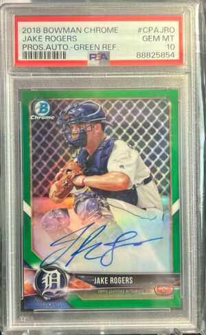 2018 BOWMAN CHROME JAKE ROGERS AUTOGRAPHS GREEN REFRACTOR, PSA 10 2018 BOWMAN CHROME JAKE ROGERS AUTOGRAPHS GREEN REFRACTOR, PSA 10