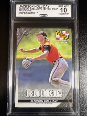 Jackson Holliday 2022 Leaf EXCLUSIVE FLAG EDITION - CCG GEM-MT 10 - ROOKIE #FL-07 Jackson Holliday 2022 Leaf EXCLUSIVE FLAG EDITION - CCG GEM-MT 10 - ROOKIE #FL-07