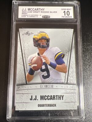 J.J. McCARTHY 2022 LEAF DRAFT ROOKIE SILVER #RS41 GRADED GEM MINT 10 J.J. McCARTHY 2022 LEAF DRAFT ROOKIE SILVER #RS41 GRADED GEM MINT 10