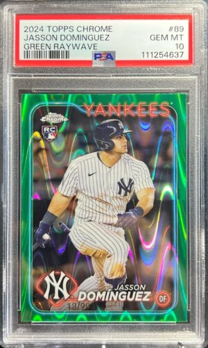 2024 TOPPS CHROME #89 JASSON DOMINGUEZ RAYWAVE GREEN REFRACTOR PSA 10, /99