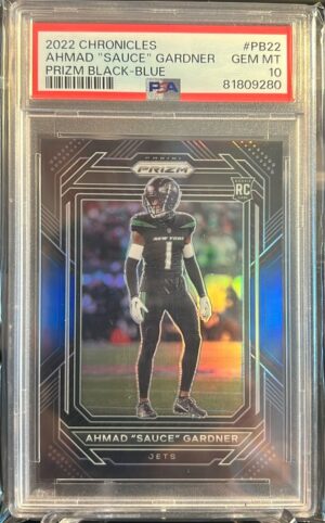 2022 PANINI CHRONICLES PRIZM BLACK #22 AHMAD SAUCE GARDNER BLUE, PSA 10, 1/25 2022 PANINI CHRONICLES PRIZM BLACK #22 AHMAD SAUCE GARDNER BLUE, PSA 10, 1/25